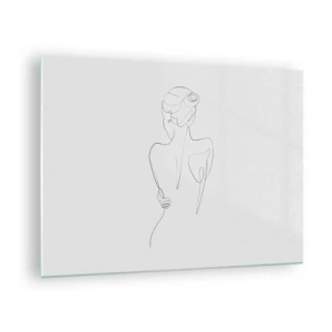Impression sur verre - Image sur verre - Un croquis délicat d'une seule ligne d'une femme de dos. - 70x50cm - Musique corporelle - Décoration murale moderne pour le salon et la chambre ARTTOR