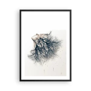 Affiche dans un cadre noir - Poster - Un visage de femme avec des branches formant des cheveux dans un style surréaliste. - 50x70cm - Écouter le murmure des arbres - Décoration murale moderne pour le salon et la chambre ARTTOR