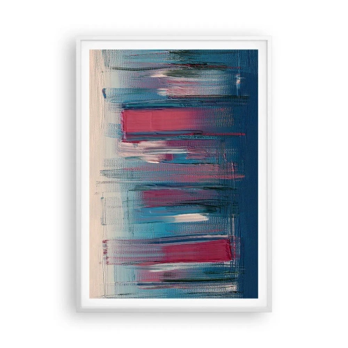 Affiche dans un cadre blanc - Poster - Composition verticale en bleu et rouge - 70x100 cm