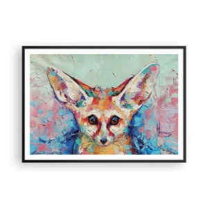 Affiche dans un cadre noir - Poster - Un portrait coloré d'un renard fennec dans le style d'une peinture expressive. - 100x70cm - Etes-vous prêts pour moi? - Décoration murale moderne pour le salon et la chambre ARTTOR