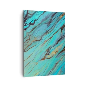 Impression sur toile - Image sur toile - Vagues abstraites dans des tons turquoise et or - 70x100cm - Marée turquoise - Décoration murale moderne pour le salon et la chambre ARTTOR