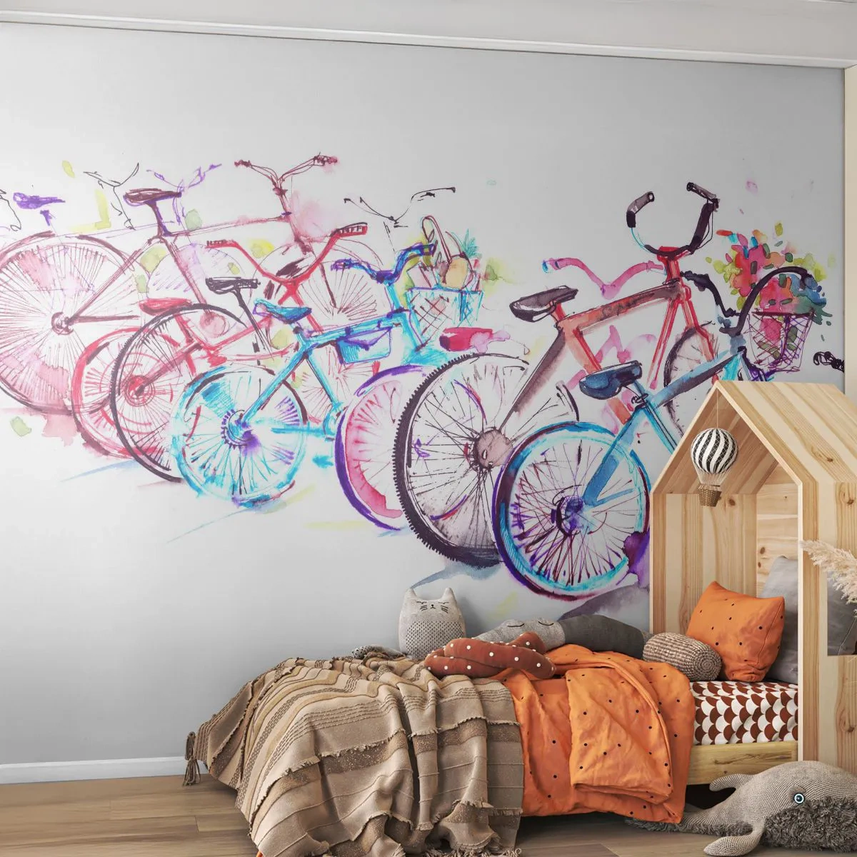 Papier Peint Photo Premium Canvas - Vélos colorés dans un style aquarelle artistique - 100x70cm - Congrès du club Antymoto - Décoration murale moderne pour le salon et la chambre ARTTOR