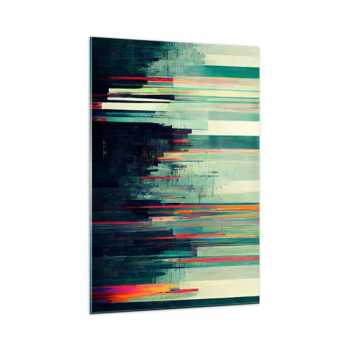 Impression sur verre - Image sur verre - Abstraction avec des lignes verticales et un horizon urbain - 70x100cm - Ville futuriste - Décoration murale moderne pour le salon et la chambre ARTTOR