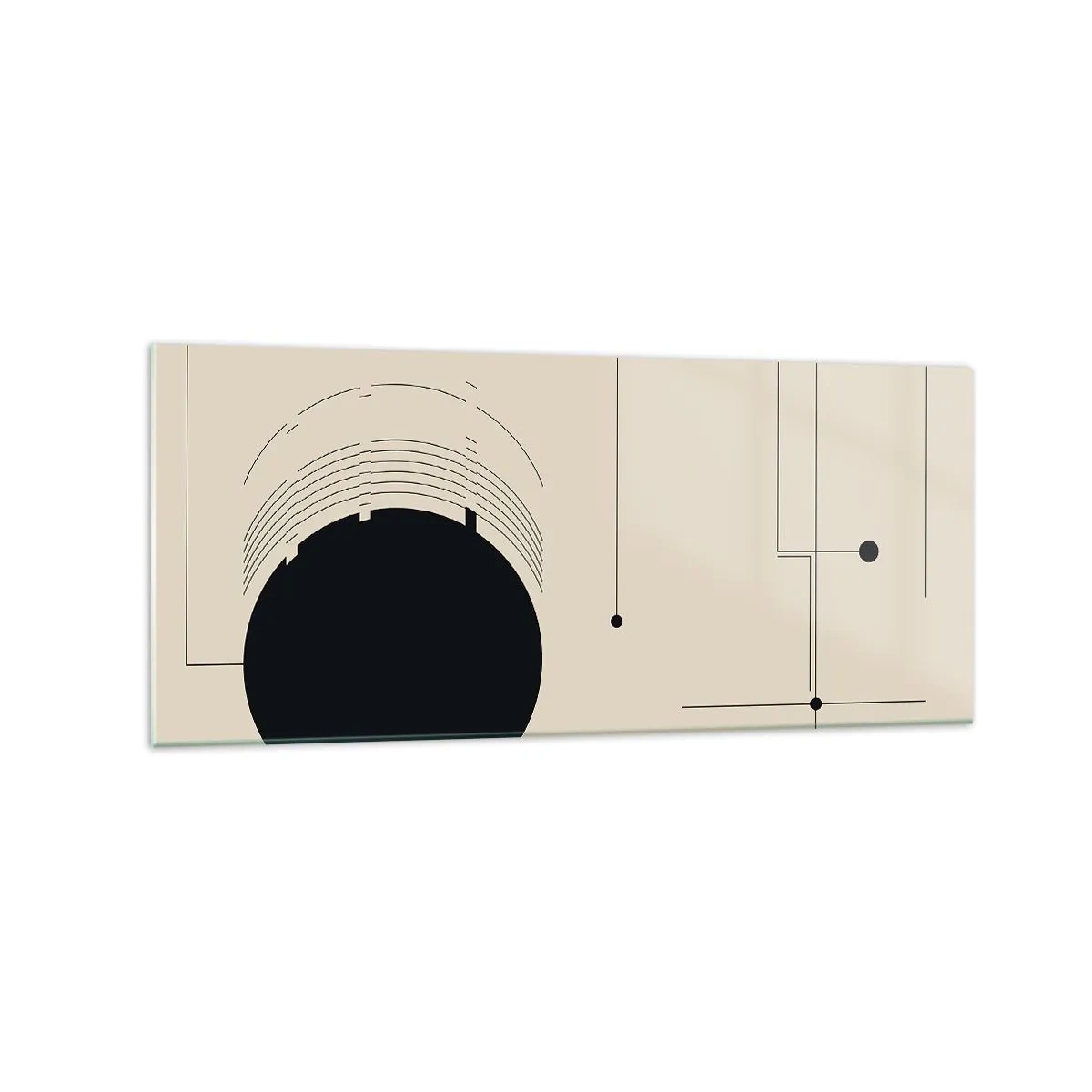 Impression sur verre - Image sur verre - Lignes géométriques noires et un cercle sur fond beige - 120x50cm - Une composition flexible et dynamique - Décoration murale moderne pour le salon et la chambre ARTTOR