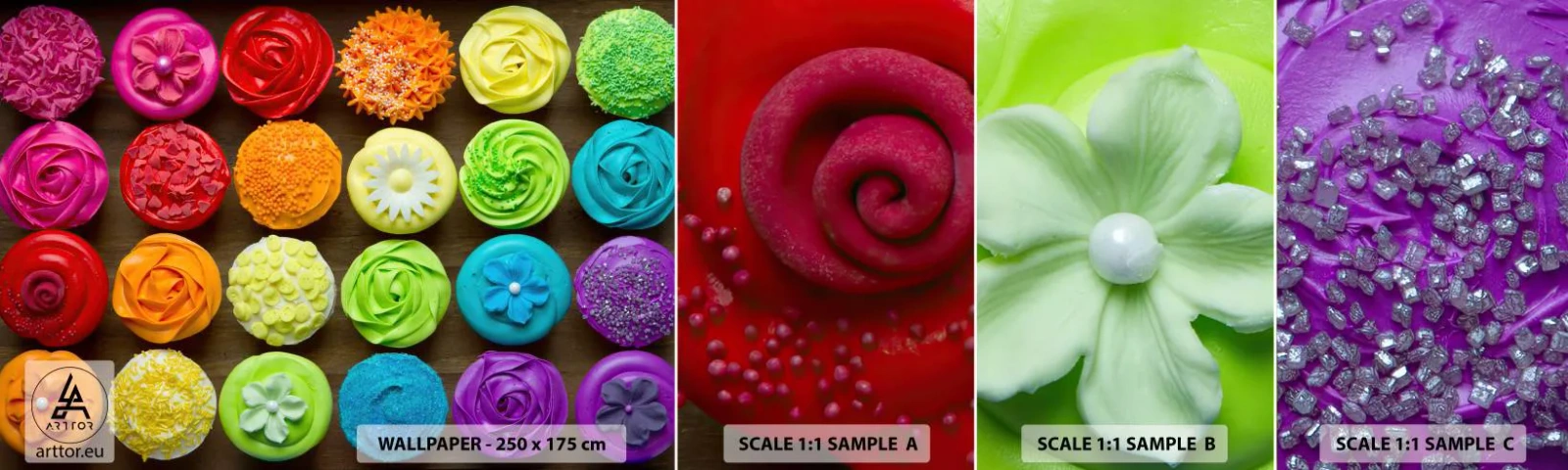 Échantillon De Papier Peint Standard Eco - Tous différents - tous délicieux - La gastronomie, biscuits colorés, 3D - 100x30 cm