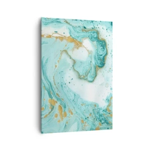 Impression sur toile - Image sur toile - Marbre turquoise avec des accents dorés dans une composition abstraite - 70x100cm - Sous la grande vague de l'ère Edo - Décoration murale moderne pour le salon et la chambre ARTTOR