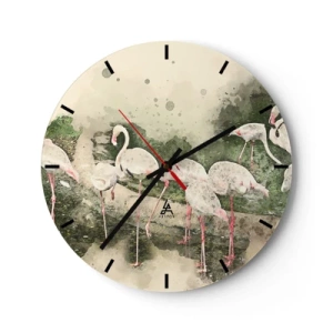 Horloge murale - Pendule murale - Une volée de flamants roses dans un cadre tropical paisible - 30x30cm - Rêve exotique - Décoration murale moderne pour le salon, la cuisine et la chambre ARTTOR
