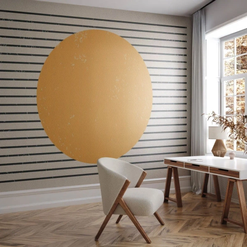 Papier Peint Photo Premium Sand - Minimalisme géométrique avec un cercle jaune et des lignes noires - 100x70cm - Le pouvoir de la simplicité - Décoration murale moderne pour le salon et la chambre ARTTOR