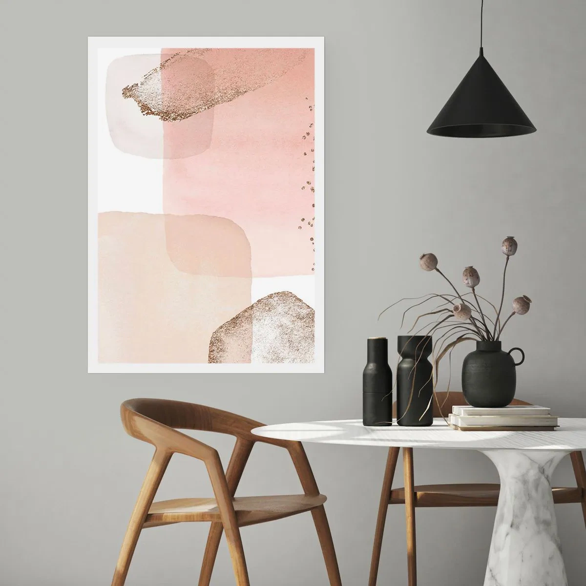 Affiche - Poster - Formes pastel avec un délicat accent doré - 50x70cm - Regard à travers la couleur - Décoration murale moderne pour le salon et la chambre ARTTOR