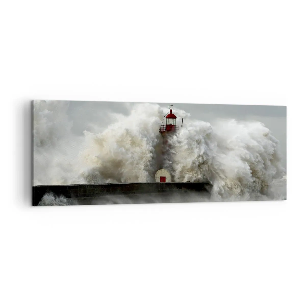 Impression sur toile - Image sur toile - Un phare entouré de vagues violentes pendant une tempête - 140x50cm - La colère de l'océan - Décoration murale moderne pour le salon et la chambre ARTTOR