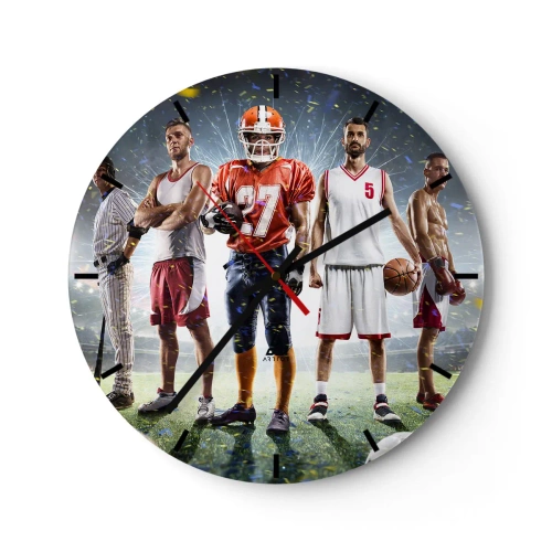 Horloge murale - Pendule murale - Un groupe d'athlètes sur fond de stade éclairé par des projecteurs - 30x30cm - Gladiateurs des champs - Décoration murale moderne pour le salon, la cuisine et la chambre ARTTOR