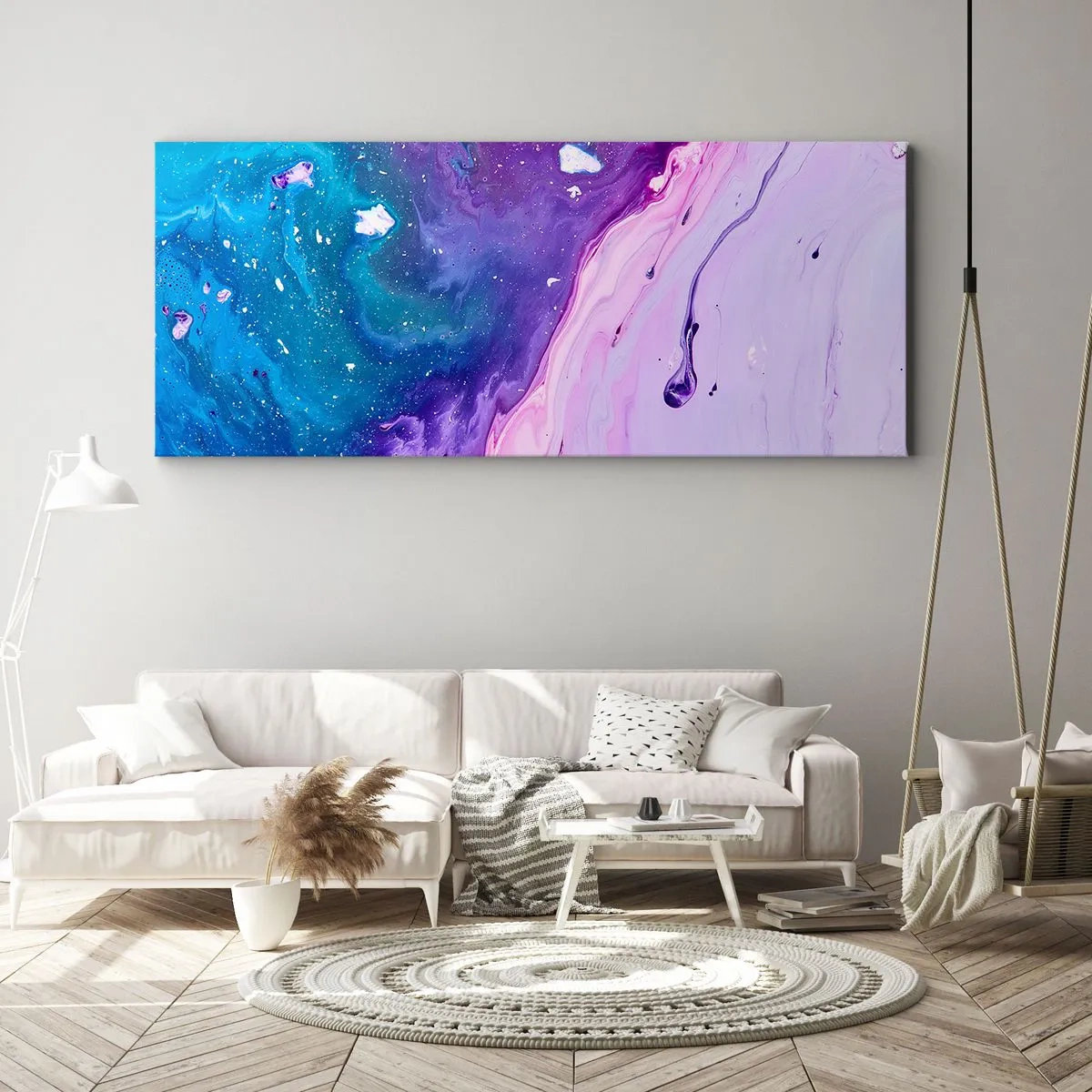 Impression sur toile - Image sur toile - Abstraction aux couleurs violettes et turquoise inspirée des contrastes - 140x50cm - Yin et yang - Décoration murale moderne pour le salon et la chambre ARTTOR