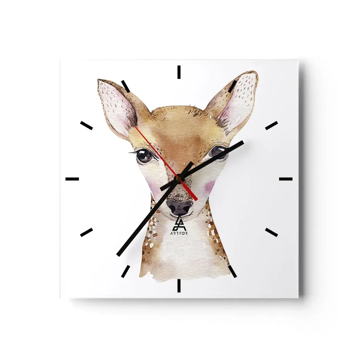 Horloge murale - Pendule murale - Portrait à l'aquarelle d'un jeune chevreuil sur fond blanc - 30x30cm - L'innocence de la nature - Décoration murale moderne pour le salon et la chambre ARTTOR