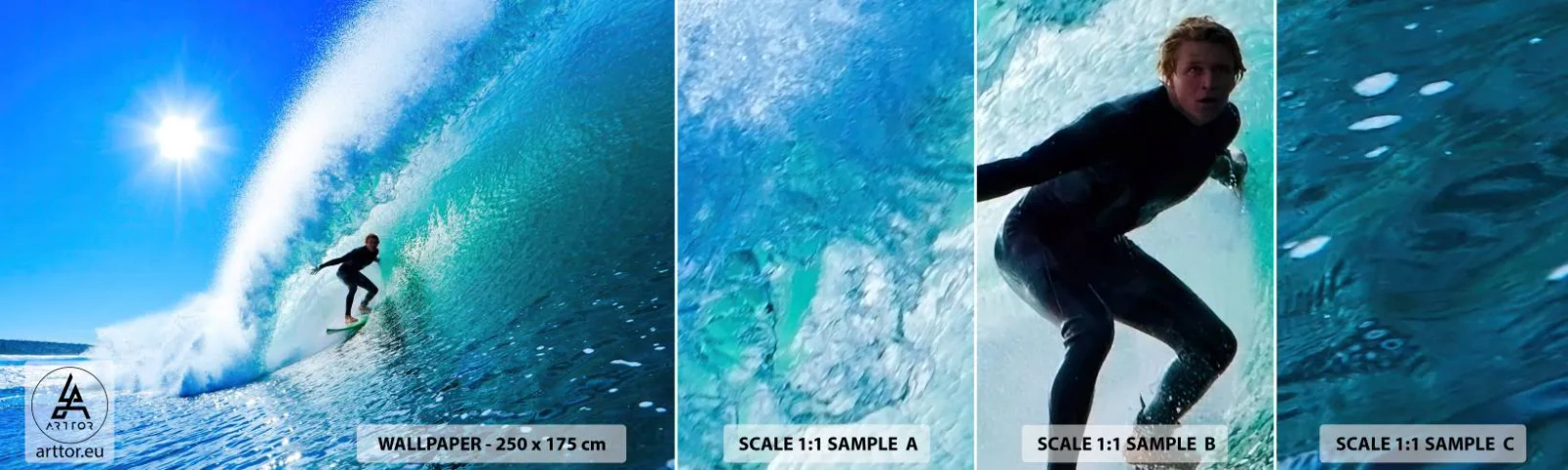 Échantillon de Papier Peint Autocollant Deluxe Sticker - A travers le grand ciel bleu - sport, Surfeur, Mer - 100x30 cm