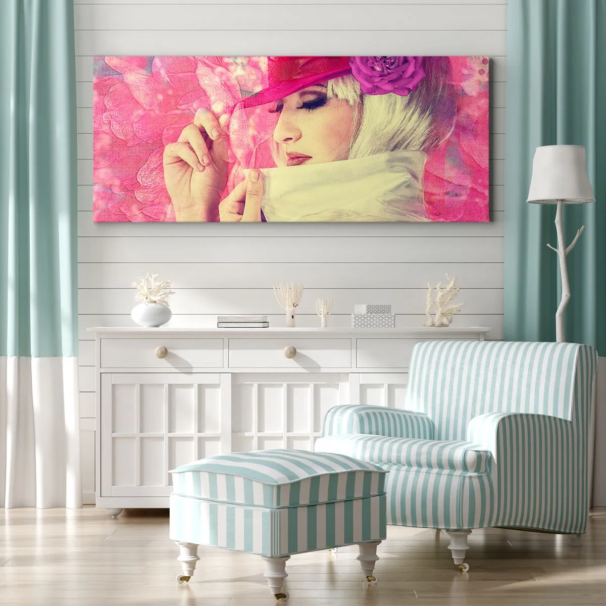 Impression sur toile - Image sur toile - Portrait rétro dans une brume rose - 100x40 cm
