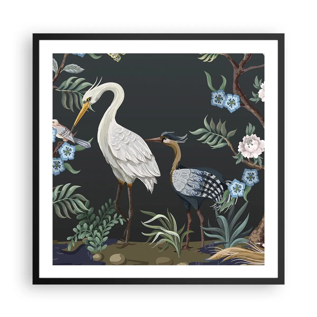 Affiche dans un cadre noir - Poster - Parade d'oiseaux - 60x60 cm