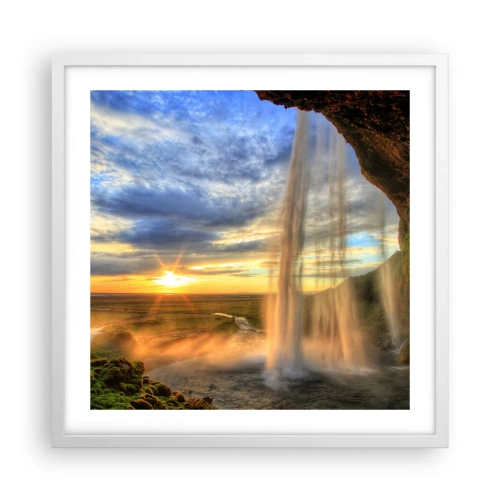 Affiche dans un cadre blanc - Poster - Le monde derrière un voile de gouttes - 50x50 cm