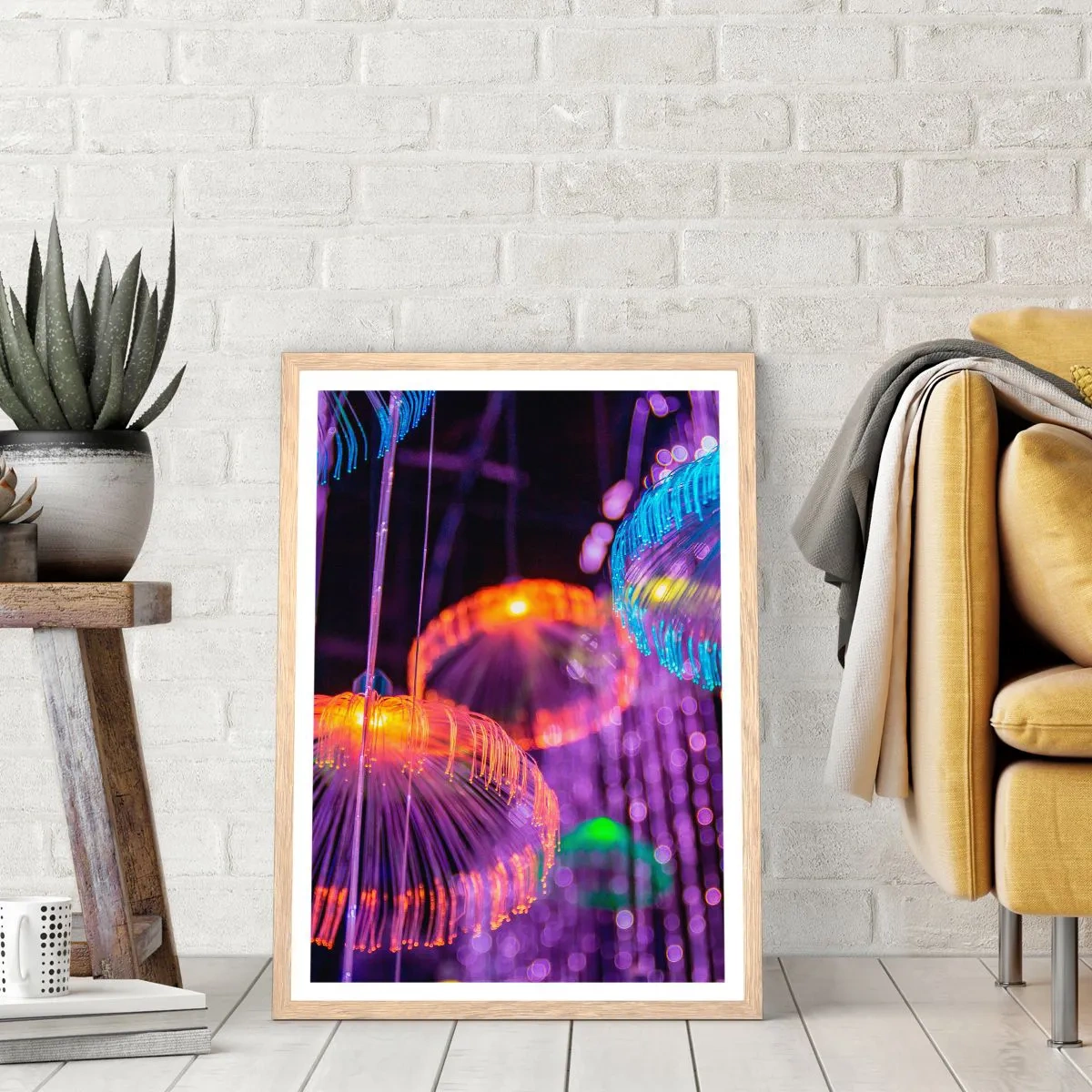 Affiche dans un chêne clair - Poster - Fontaine lumineuse - 30x40 cm