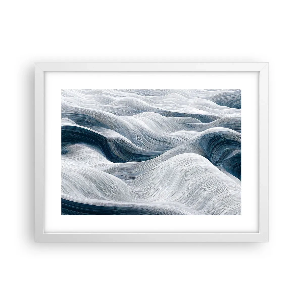 Affiche dans un cadre blanc - Poster - Vagues blanches et bleues - 40x30 cm
