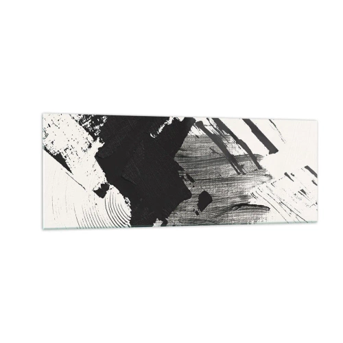 Impression sur verre - Image sur verre - Traits abstraits de noir sur fond blanc - 140x50cm - Abstraction – expression du noir - Décoration murale moderne pour le salon et la chambre ARTTOR