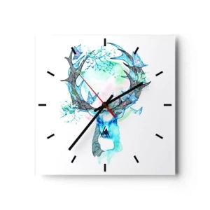 Horloge murale - Pendule murale - Un graphique de cerf fantaisiste avec un motif de nature et de papillon - 30x30cm - La force et la délicatesse de la nature - Décoration murale moderne pour le salon et la chambre ARTTOR