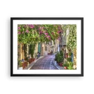 Affiche dans un cadre noir - Poster - Allée fleurie - 50x40 cm