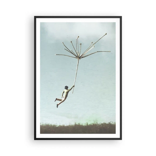 Affiche dans un cadre noir - Poster - Cerfs-volants, pissenlits, vent - 70x100 cm
