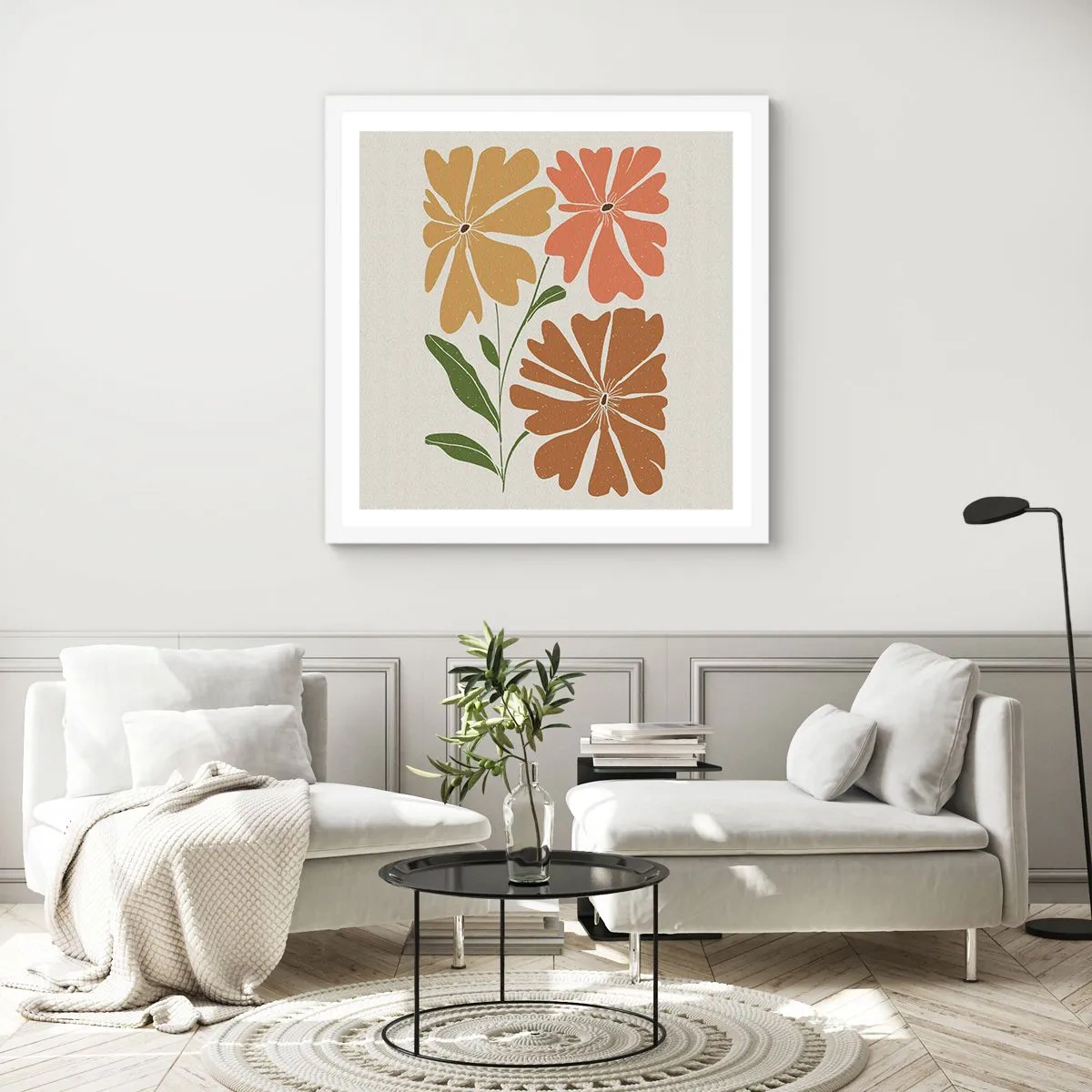 Affiche dans un cadre blanc - Poster - Nature et géométrie - 50x50 cm