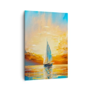 Impression sur toile - Image sur toile - Un voilier sur fond de soleil couchant et de nuages colorés - 70x100cm - Expédition en or - Décoration murale moderne pour le salon et la chambre ARTTOR