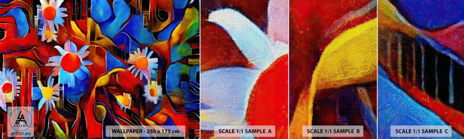 Échantillon de Papier Peint Premium Canvas - Les couleurs de la vie - Abstraction, Cubisme, Morceau - 100x30 cm