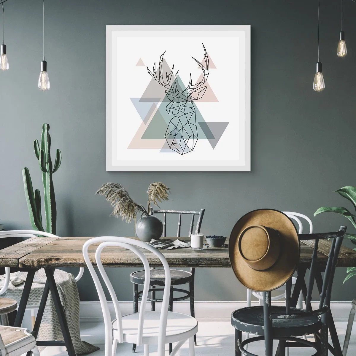 Affiche dans un cadre blanc - Poster - Dans une forêt géométrique - 60x60 cm