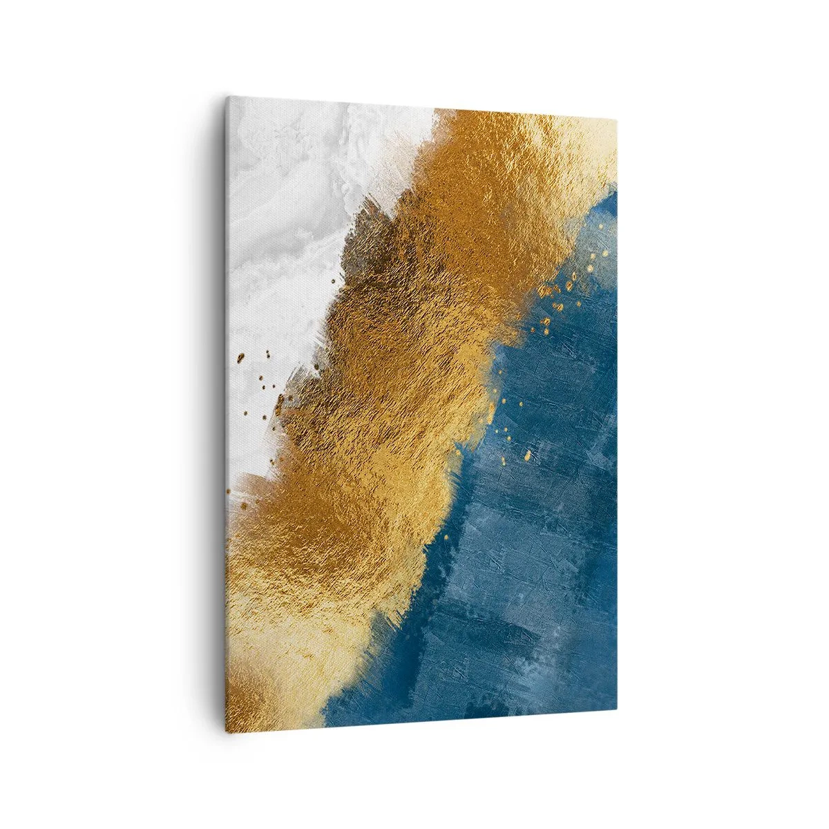 Impression sur toile - Image sur toile - Une composition abstraite dans des tons d'or, de bleu et de blanc. - 70x100cm - Les couleurs de l’été - Décoration murale moderne pour le salon et la chambre ARTTOR
