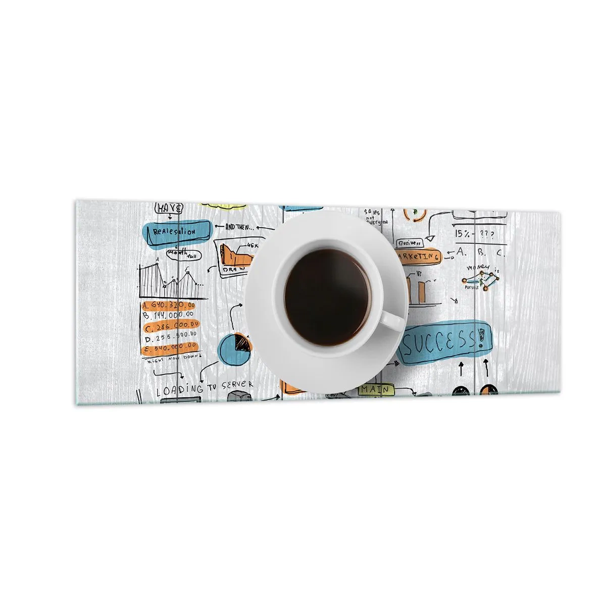Impression sur verre - Image sur verre - Une tasse de café sur fond de dessin conceptuel - 140x50cm - Il est temps de faire une pause - Décoration murale moderne pour le salon et la chambre ARTTOR
