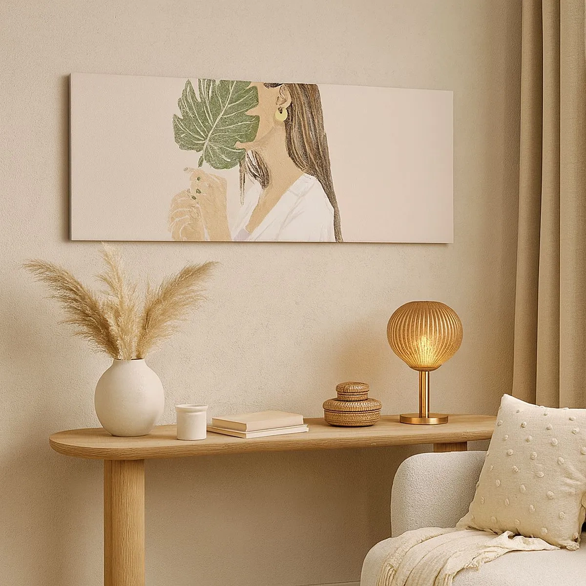 Impression sur toile - Image sur toile - Portrait mystérieux avec un éventail - 100x40 cm