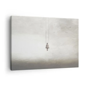 Impression sur toile - Image sur toile - Une figure sur une balançoire suspendue dans l'espace - 70x50cm - Enfant en nous - Décoration murale moderne pour le salon et la chambre ARTTOR