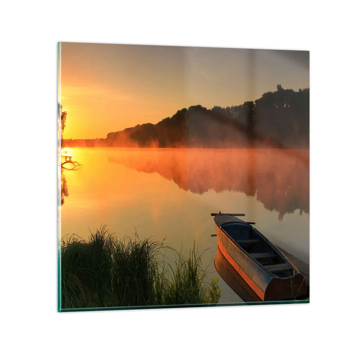 Impression sur verre - Image sur verre - Lever du soleil sur l'eau comme un miroir - 30x30 cm