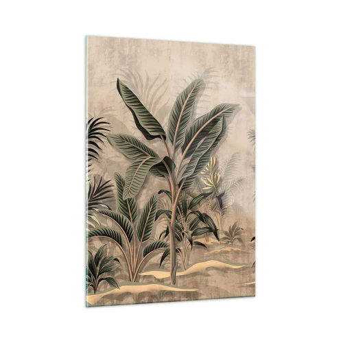 Impression sur verre - Image sur verre - Plantes tropicales sur fond beige dans un style colonial - 50x70cm - Une gravure de style colonial - Décoration murale moderne pour le salon et la chambre ARTTOR