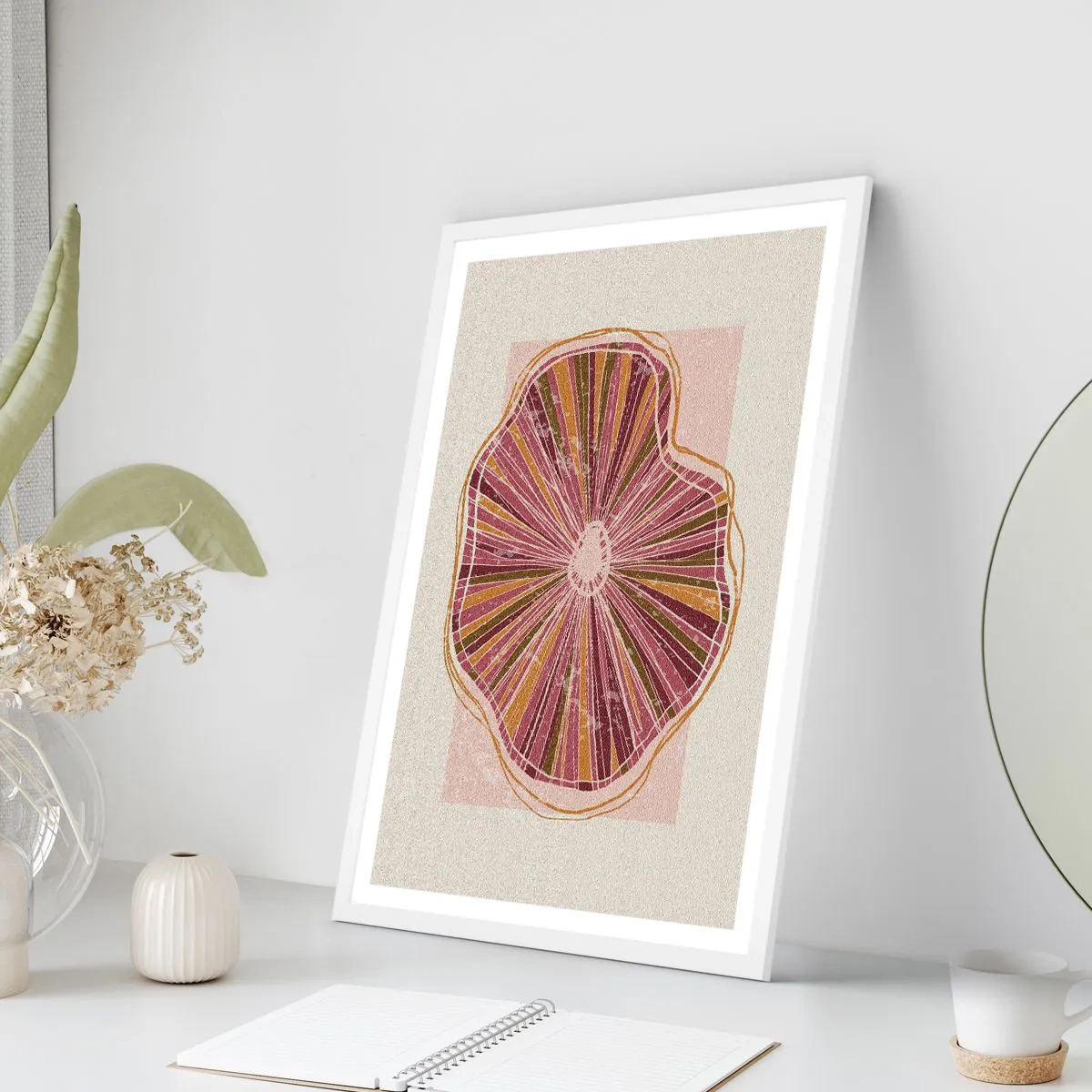 Affiche dans un cadre blanc - Poster - Abstraction rayonnante - 70x100 cm