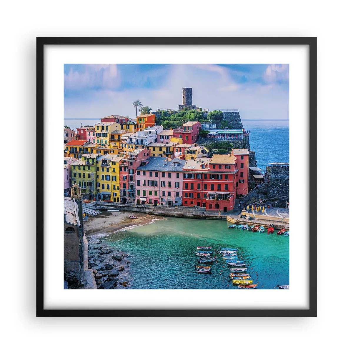 Affiche dans un cadre noir - Poster - Petite ville magique de méditerranée - 50x50 cm