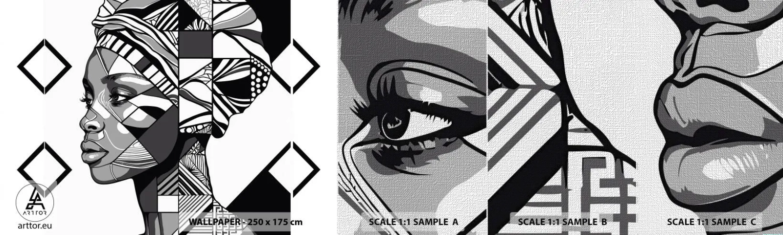 Échantillon de Papier Peint Premium Canvas - Portrait ethnique - Portrait, Afro-américain, Turban - 100x30 cm