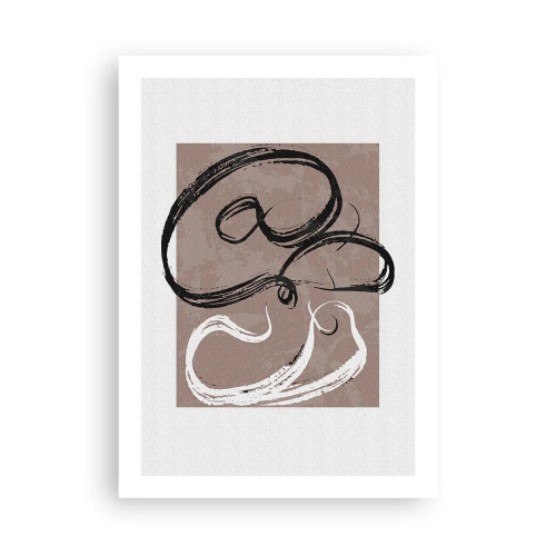Affiche - Poster - Composition abstraite avec des coups de pinceau dynamiques en noir et blanc sur fond marron. - 50x70cm - Composition – la recherche de la plénitude - Décoration murale moderne pour le salon et la chambre ARTTOR