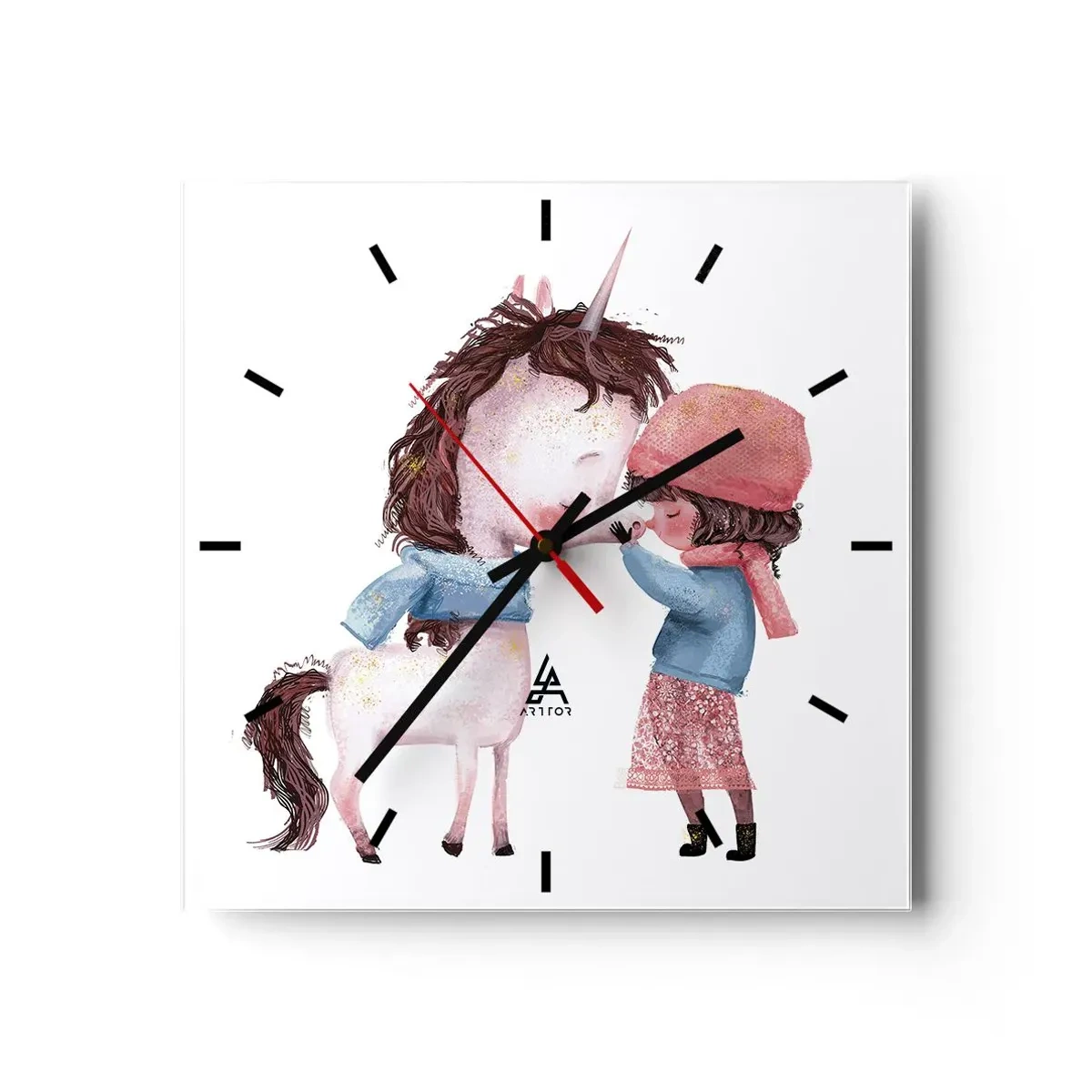Horloge murale - Pendule murale - Une fille et une licorne dans un paysage hivernal - 30x30cm - Histoire d'hiver - Décoration murale moderne pour le salon et la chambre ARTTOR