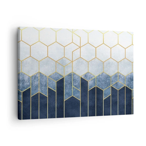 Impression sur toile - Image sur toile - Motif géométrique dans les tons or et bleu marine - 70x50cm - Composition en rythme syncopé - Décoration murale moderne pour le salon et la chambre ARTTOR