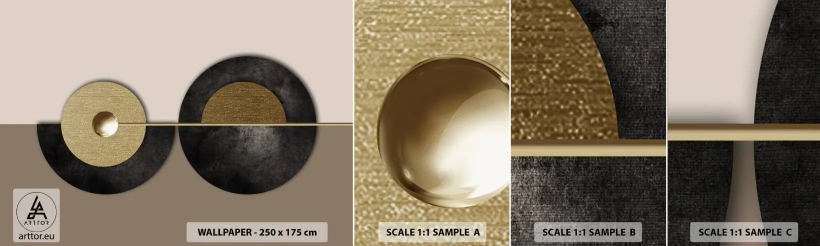 Échantillon de Papier Peint Autocollant Deluxe Sticker - Variations autour du cercle - roues, Abstraction, Art Déco - 100x30 cm