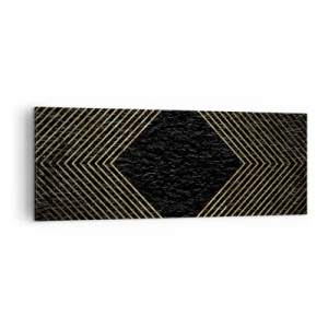 Impression sur toile - Image sur toile - Fond noir avec un motif géométrique de lignes dorées - 140x50cm - Géométrie dans un style glamour - Décoration murale moderne pour le salon et la chambre ARTTOR