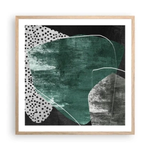 Affiche dans un chêne clair - Poster - Abstraction colorée avec feuille d'or - 60x60 cm