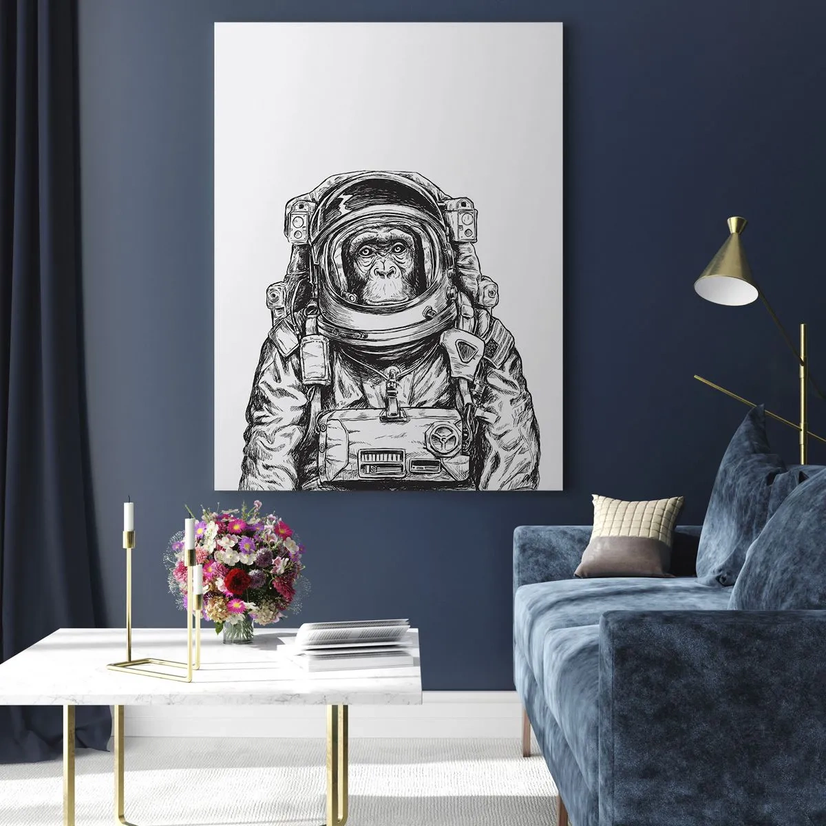 Impression sur verre - Image sur verre - Graphique d'un astronaute en combinaison spatiale avec une tête de singe - 80x120cm - Évolution alternative - Décoration murale moderne pour le salon et la chambre ARTTOR