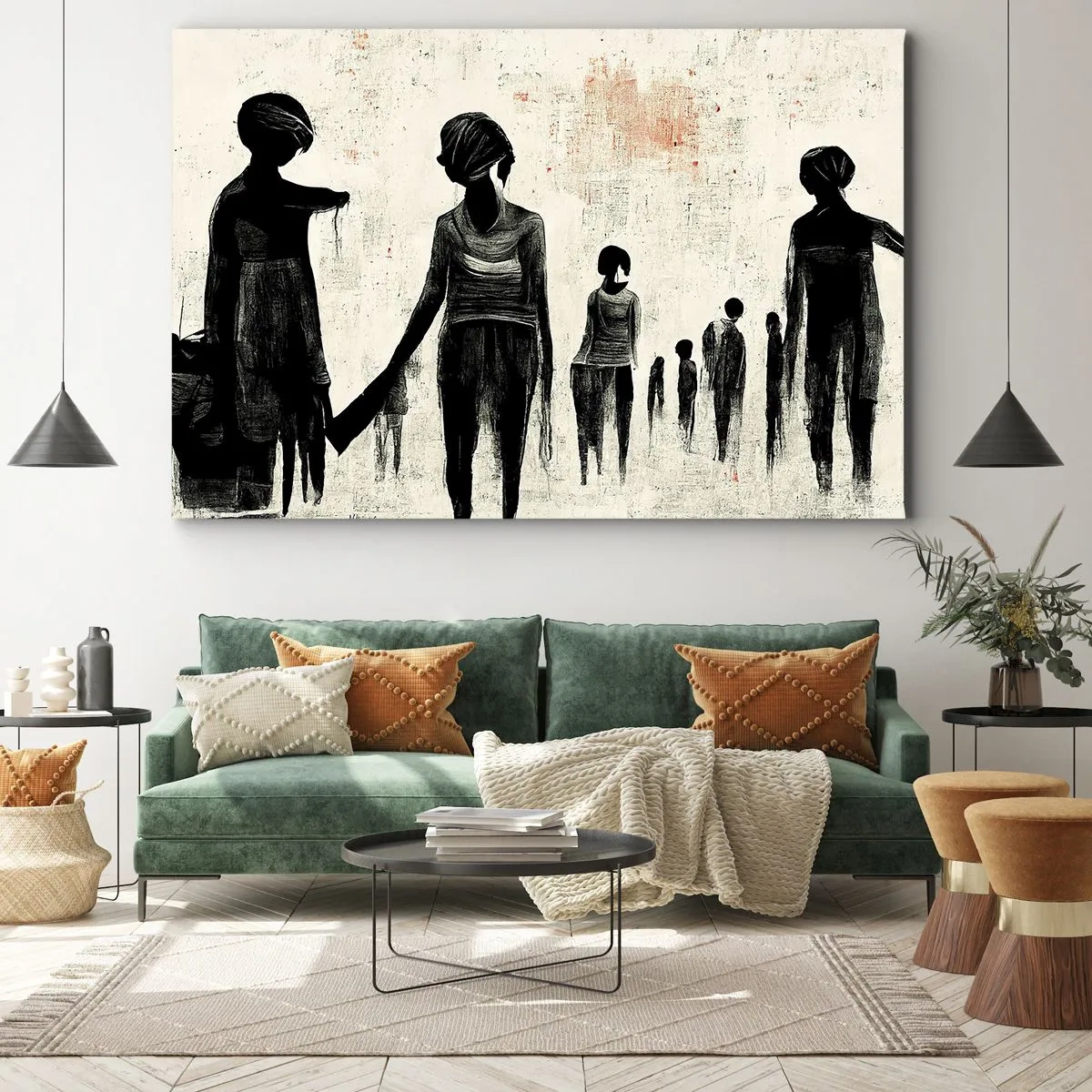 Impression sur toile - Image sur toile - Figures dans une composition monochrome sur fond clair - 100x70cm - Contre la solitude - Décoration murale moderne pour le salon et la chambre ARTTOR