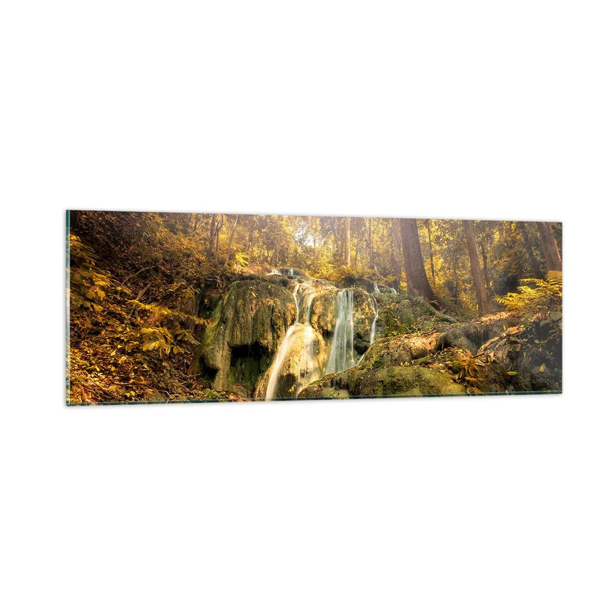 Impression sur verre - Image sur verre - Cascade de forêt en vert - 90x30 cm