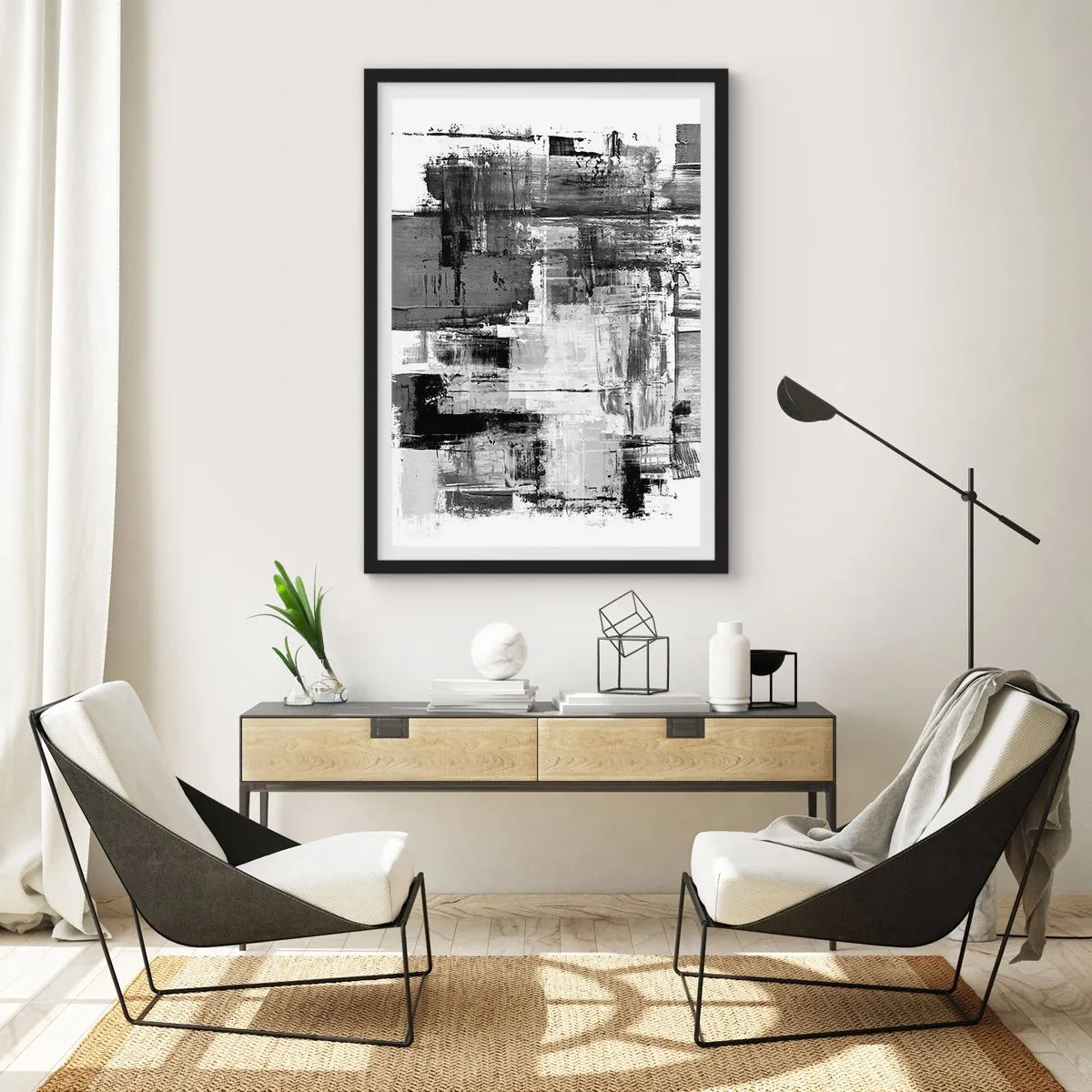 Affiche dans un cadre noir - Poster - Composition abstraite dans les tons de noir, blanc et gris - 50x70cm - Le gris est beau - Décoration murale moderne pour le salon et la chambre ARTTOR